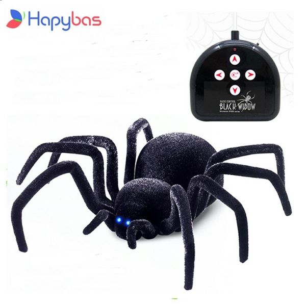 Animais ElectricRC Simulação de controle remoto eletrônico Pet Eyes Tarantula Shine Smart Black Spider 4CH Halloween RC Tricky Prank Scary Toy Gift 220913