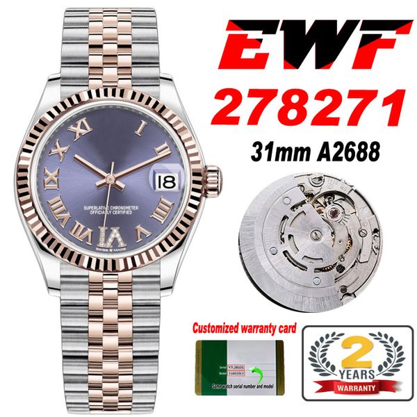 EWF 31mm 278271 ETA A2688 Orologio automatico da donna bicolore oro rosa melanzana quadrante romano Jubilee Bracciale in acciaio Super Edition da donna stessa serie Card Puretime G7