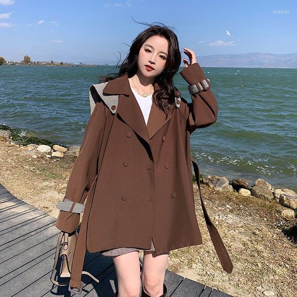 Frauen Trench Coats Frauen Damen Windbreaker mit mittlerer Frühling Herbst Mode große Größe Revers Cloak Casual Lose Braun Koreanisch Jacke