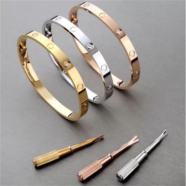 Titan Stahl Modedesigner Frauen Männer Liebhaber Armband Armreifen Silber Roségold Schraube Schraubendreher Nagel Armreif Paar Schmuck mit Staubbeutel