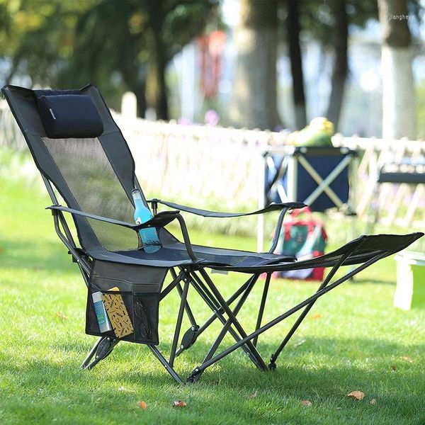Campo de mobília de acampamento cadeira dobrável de malha portátil com apoio de pé removabel praia sun pátio piscina piscina piscina espreguiçadeira