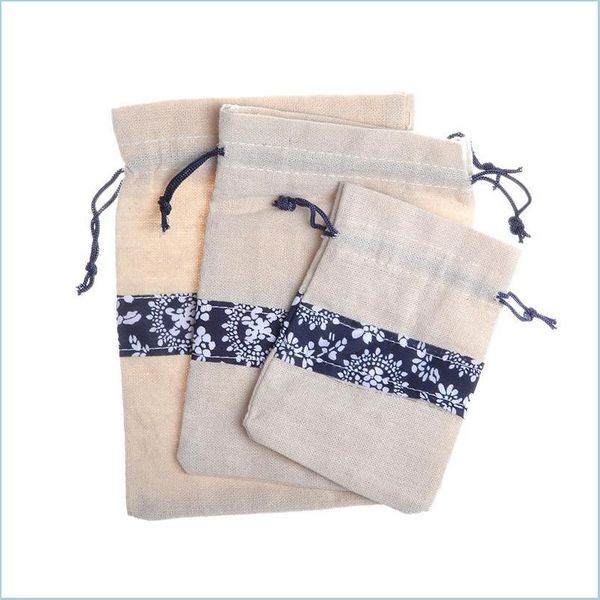 Sacchetti per gioielli Borse all'ingrosso 9X13Cm/13X18Cm/15X20Cm Sacchetti per gioielli in stile cinese Porcellana blu e bianca in cotone e lino B Lulubaby Dhq5P