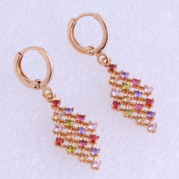 Orecchini pendenti Love Monologue Geometric Multicolor ImitationPeridot/Garnet/Morganite Crystal Goccia color oro giallo X0321