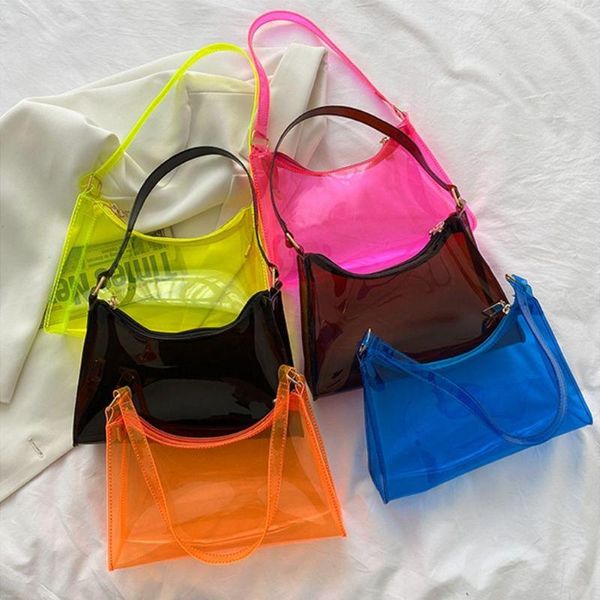 Bolsas de noite Bolsa transparente Fluorescente Bolsa Candy Pure Color Bolsa de ombro transparente Burse de axila feminina Bursa de axilas à prova d'água