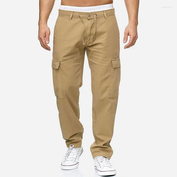 Pantaloni da uomo Primavera Uomo Khaki Cargo 2022 Hip Hop Harem Pantaloni da uomo Solid Pantaloni multitasche Pantaloni sportivi in cotone S-XXL