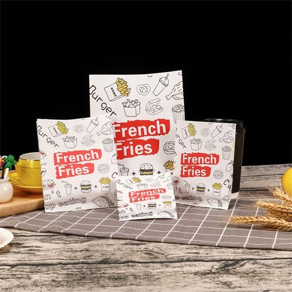 Geschenkpapier 100 Teile/paket Gebratene Pommes Frites Verpackungsbeutel Sand Hamburger Snack Öl Papiertüte Geburtstagsfeier Snackbar Lieferungen zum Mitnehmen 220913