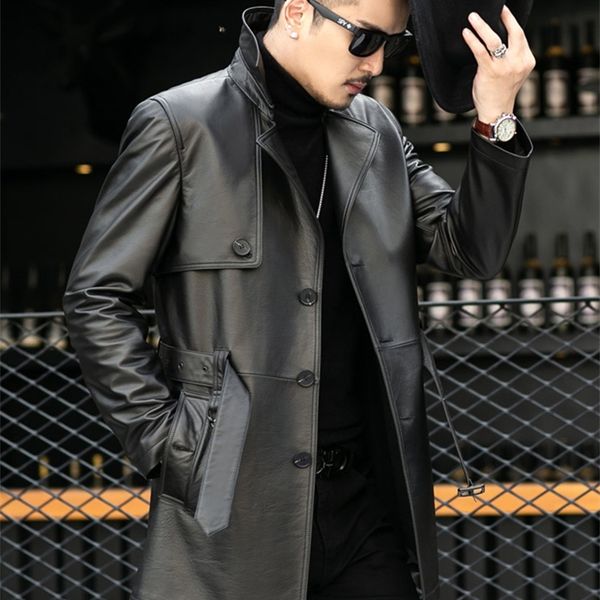 Couro Faux de couro masculino Mauroicardi Autumn Black Leather Trench Coat Belt Belt Brevelted Plus Size Men Moda Moda Roupos 3xl 4xl 5xl 220913