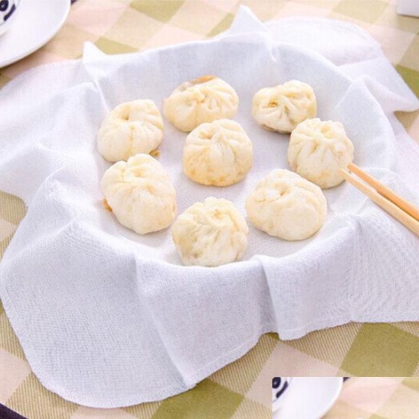 Ferramentas de pastelaria de cozimento a vapores antiaderentes reutilizados Praço quadrado de pano de algodão branco a vaporiz Dim Sum Mat Restaurante Cozinha Bakamento Postral T Dhlzf