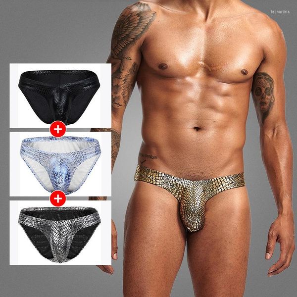 Cueca cobra padrão de pele Men resmaios sexy cintura baixa u convexa bolsa calcinha