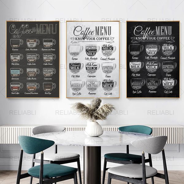 Pintura retrô Picture Picture Shop Decoration Coffee Menu imprime Vintage Style Style Chalkboard Poster Cafe Wall Canvas