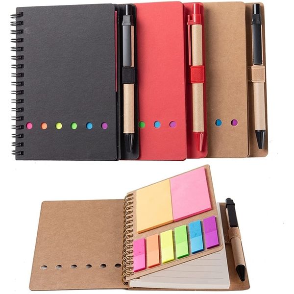 Blocchi per appunti 3 confezioni Quaderno a spirale Steno Pads Blocco note foderato con penna nel supporto Note adesive Segnapagina Schede indice colorate Bandiere 220914