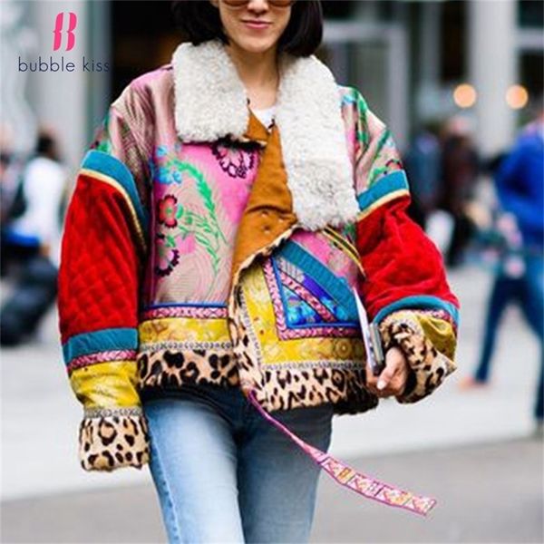 Down Down Parkas Parkas Autumn Winter Coat Women Down Jacket National Style Coats Street Print curto leopardo chique Chique de retalhos Jaqueta acolchoada 220913