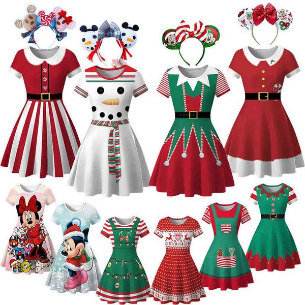 Meninas es 2-8y meninas de Natal Manga curta Dresso de princesa Festa de aniversário infantil Nightdress Papai Noel Snowman Snowman Vestidos Menina 0913