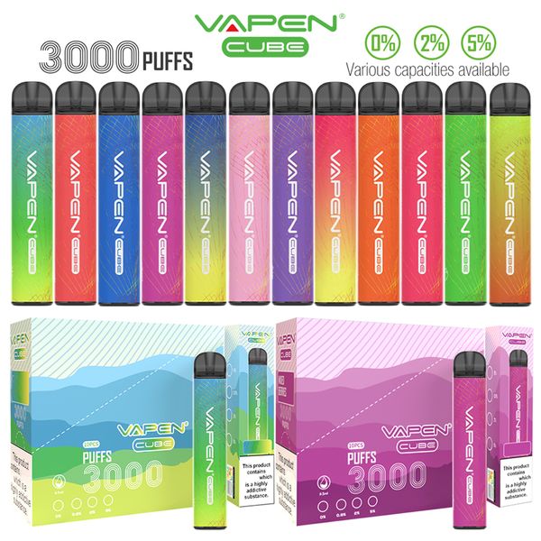 Autêntico VAPEN CUBE 3000Puffs Dispositivo de caneta Vape descartável Kits de cigarros eletrônicos 8ML Capacidade 1000mAh Bateria Barras pré-cheias Vaporiezer Pure Taste Vapor