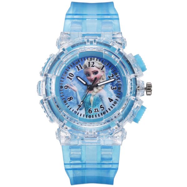 Kinderuhr Time Teacher Analog Quarz Kunststoffarmbanduhr Blaue Prinzessin Lego mit Licht