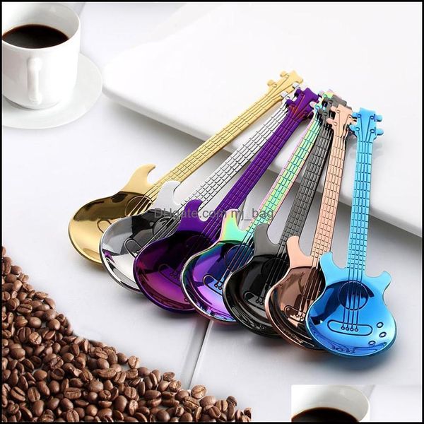 Ложки из нержавеющей стали гитары любовь кофейная ложка Teaspoon Children New Beautif 7 Colors Tea Использование капли доставки 2021 Home Garden Dhi4b