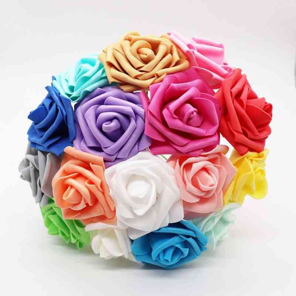 Verde floreale finto 10 teste 8 cm Bellissimi fiori artificiali affascinanti Pe Foam Rose Flowers Bouquet da sposa Home Wedding Decor Scrapbooking Forniture fai da te J220906