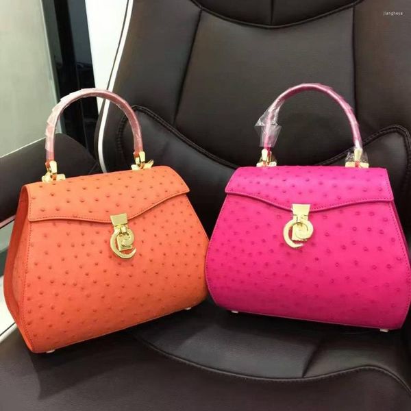 Borse da sera Vera pelle di struzzo Pelle Borsa da donna con manico superiore Borsa a tracolla da donna di alta qualità Giallo Verde Rosa Viola