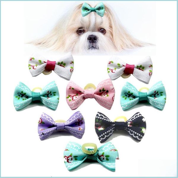 Одежда для собак Pet Puppy Cat Dog Hair Bows With Rubber Bands Аксессуары для ухода за маленькими собаками Drop Delivery 2021 Home Garden Dhdo8