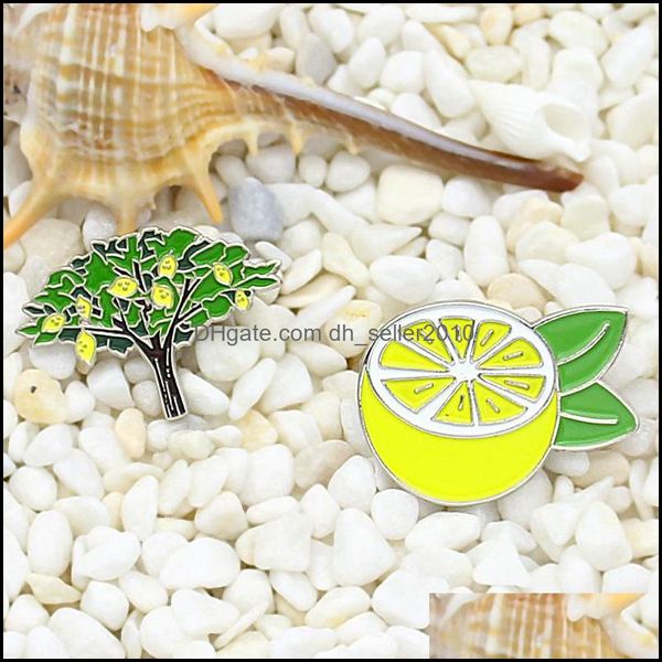 Spille Spille Spille di albero di limone Spilla smaltata di tè verde per camicia Borsa con bavero Distintivo di frutta Gioielli di cartone animato Regalo Bambini Amici 6149 Q2 Dro Dhzev