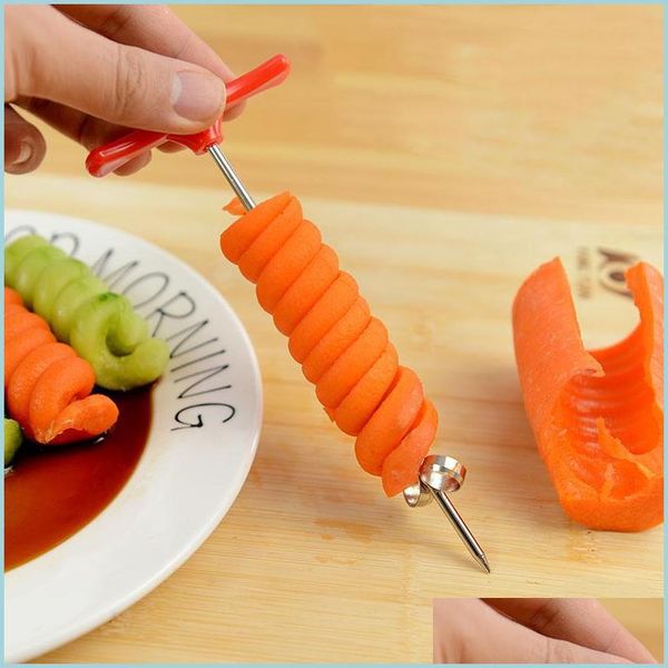 Utensili per frutta e verdura Affettatrice a spirale manuale per rotolamento di verdure Coltello a spirale Avvitatore per patate Strumento da cucina portatile Spiralizzatore Goccia Del Dhi3H