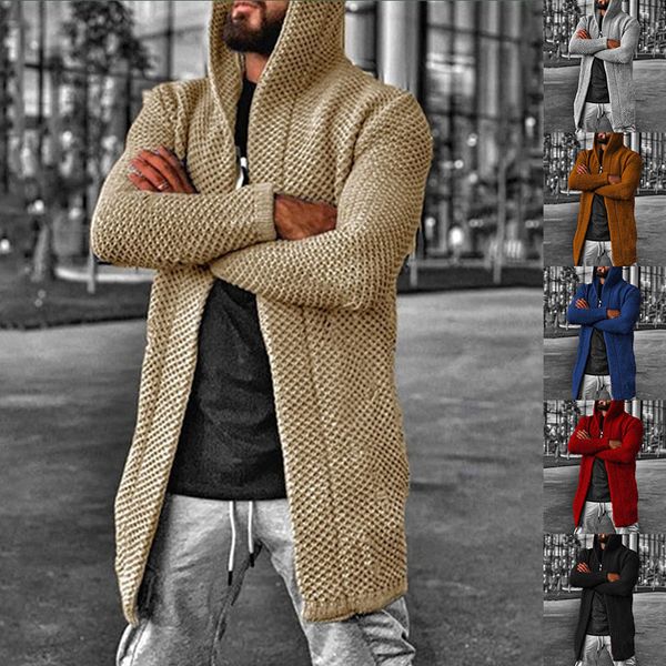 Herbst-Winter-Pullover, europäische amerikanische Herren-Strickjacke, einfarbig, Rollkragenpullover mit Kapuze, Übergröße, 2XL, 3XL, Herrenpullover, Sweatshirt, Strickwaren, Kleidung