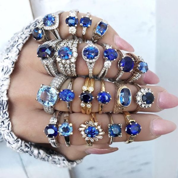 Big Blue Stone Ring Cring Charm Jewelry Women Cz Свадебные обещание обручальные кольца дамы аксессуаров подарки