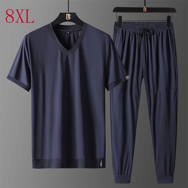 Tute da uomo Abbigliamento estivo da uomo Taglie forti 8XL 7XL 6XL XXXXXL T-shirt da uomo Pantaloncini Tuta sportiva Solido Abito da due pezzi di grandi dimensioni Abbigliamento da uomo 220914