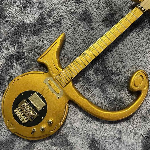 Chitarra elettrica personalizzata speciale di forma irregolare in colore oro Accetta chitarra OEM