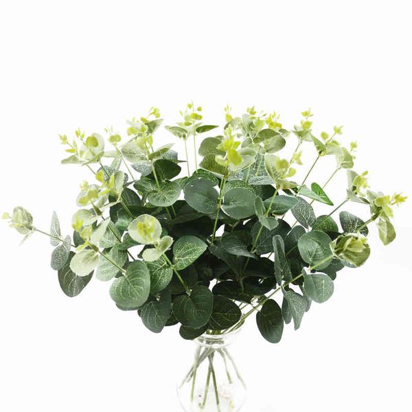 Faux Floral Verdure Feuilles Artificielles Vertes Grandes Feuilles D'eucalyptus Plantes Matériel Mural Décoratif Fausses Plantes Pour La Maison Boutique Garden Party Décor 37Cm J220906