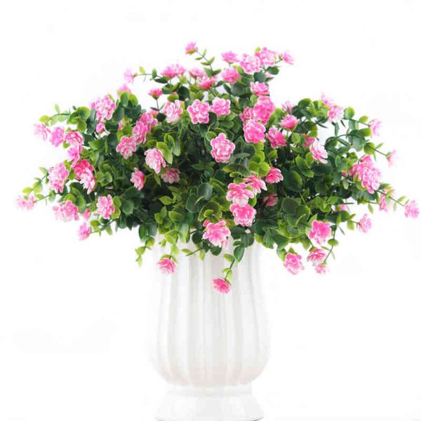 Faux Floral Greenery Pink Rose Red Mini Mini Artification Plastic Plastic Flowers Outdoor Green Leves Осенья украшение фальшивые цветы Свадебный декор для дома J220906