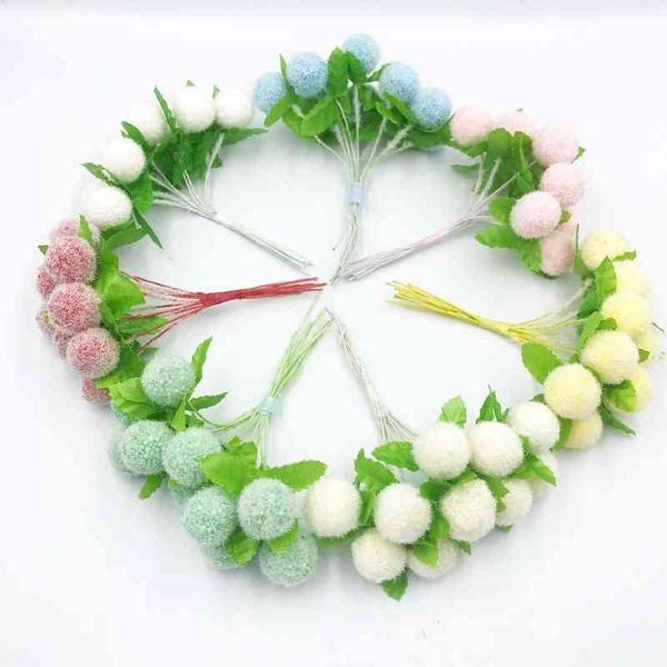 Faux Floral Greenery 10pcs Belas flores artificiais de bola de espuma para decoração de casamento em casa Diy Pompom Wreath Gift Box Toys Decorative Flowers J220906