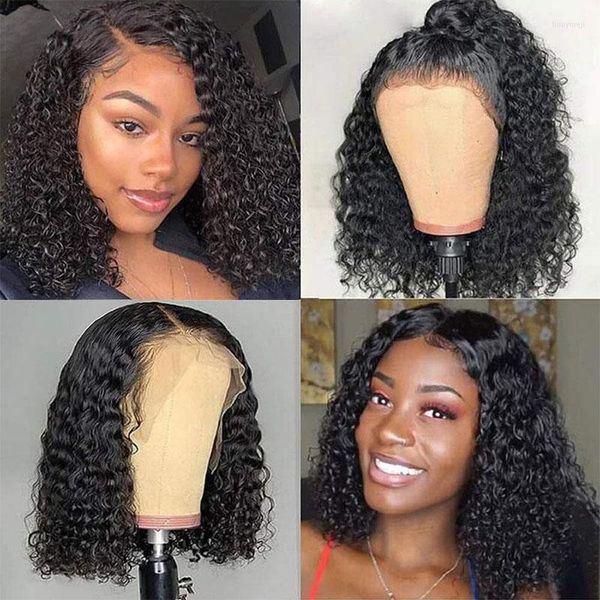 Curto bob curly bobs cor de cabelo brasileiro para mulheres negras pré -arrancadas com cabelos de bebê 150% de densidade peruca