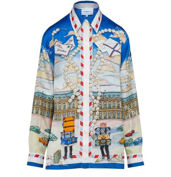 Casablanca 23ss Pearl Pop Ritratto di viaggio Hawaii Camicia a maniche lunghe Designer Camicie con bottoni