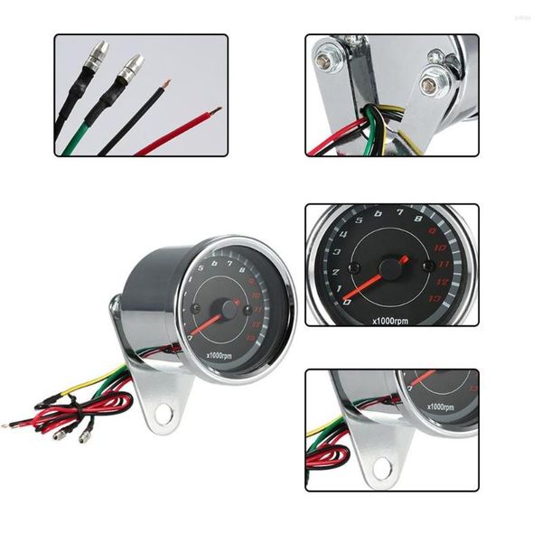 1x 12V Universal Motorrad Tachometer Meter LED Hintergrundbeleuchtung 13K U/min Shift Blau/Gelb Moto Lenkradbezüge