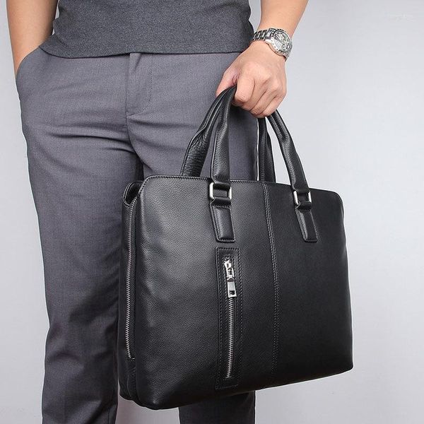 В портфезах черные мужские кожаные портфель мешки для ноутбука, направляя официальный бизнес на колесо Mens Mens Sag Suck Sudbag Plouds