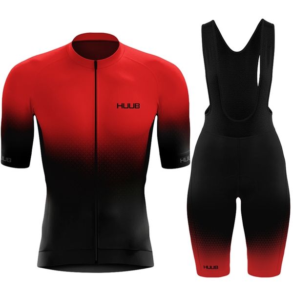 Erkeklerin izleri huub siyah ve kırmızı bisiklet jerseybib pantolon takımları takım kısa kollu maillot ciclismo erkekler bisiklet forması yaz bisiklet giyim 220914