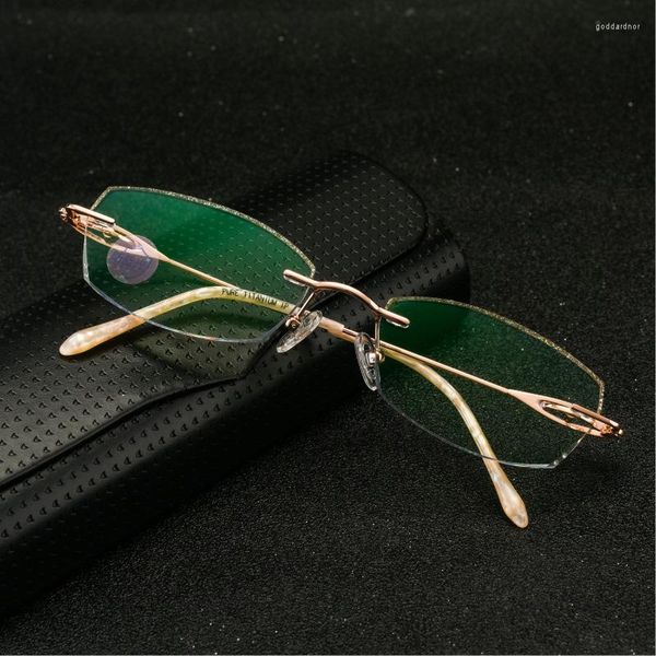 Molduras de óculos de sol Reven Jate Titanium Rimless Diamond Cutting Woman Glasses Frame Prescrição óptica óculos de óculos Eyewear Moda 1806