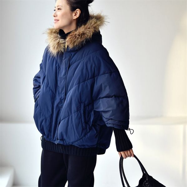 Womens Down Parkas MICOOC Y137 Le style coréen peut être porté des deux côtés d'une cape ample de type manches à sept points, col de cheveux, chapeau, doudoune courte pour femme 220914