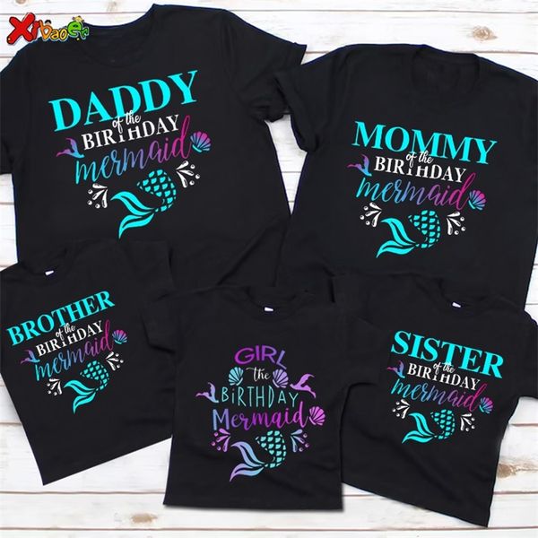 Fam￭lia Matching Roupfits Birthday camisa para a camiseta de menina de fam￭lia Mermaid Pai, irm￣, garotas, roupas, roupas de crian￧a, roupas de m￣e, roupas da m￣e 220914