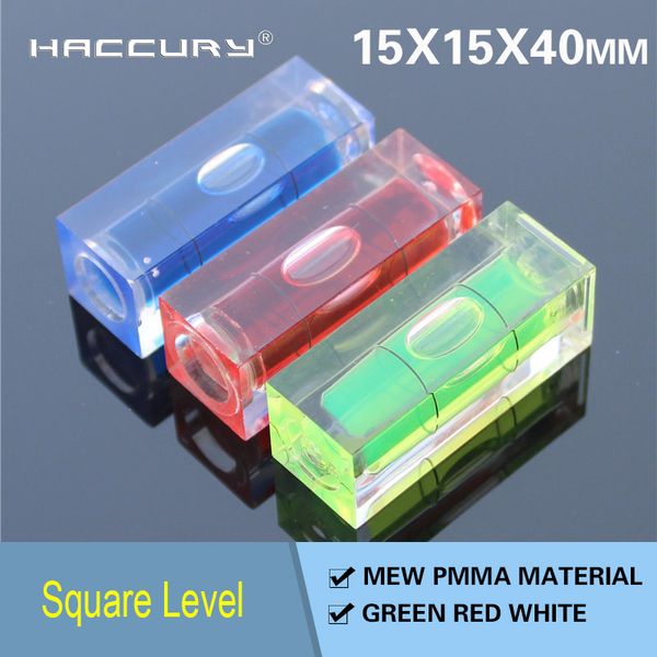 50pcs/lot haccury 15x15x40mm pmMA kabarcık seviye kare sütun seviyesi şişeler ölçüm aleti renk kırmızı yeşil mavi