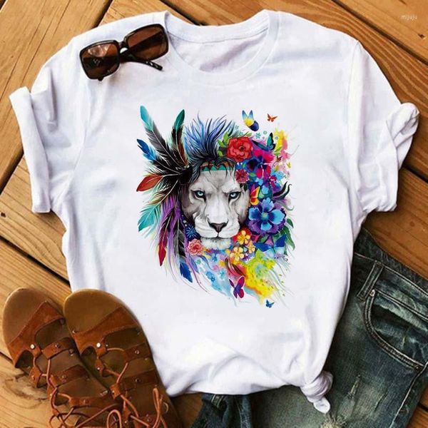 Herren T-Shirts Cartoon Löwe Tiger Gedruckt Sunner T-Shirt Anime Goth Kleidung Harajuku Männer T-shirt Grafik T-shirt Baumwolle Weiß Streetwear Tops