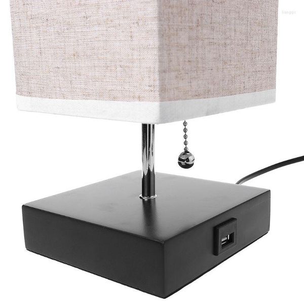 Masa lambaları yysd ahşap taban kumaş gölge başucu lambası ile usb portu çekme anahtarı modern tasarım