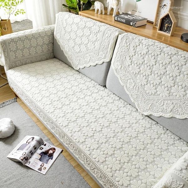 Stuhlhussen Weiße Spitze Sofabezug Stereo Blume Handtuch Couch für Armlehne Rückenlehne Sitzkissen DIY Wohnmöbel Einteiler