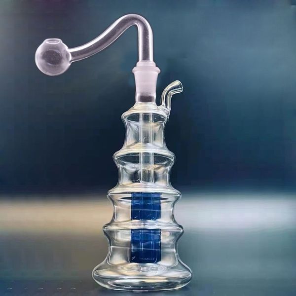 Bruciatore a olio in vetro all'ingrosso Bong Narghilè Matrice in linea Perc Recycler Ashcatcher Bong Portatile 10mm Giunto Gorgogliatore Tubo dell'acqua per fumatori con adattatore e tubo per ciotola dell'olio