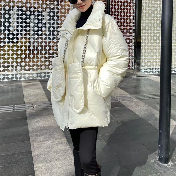 Womens Down Parkas Winter Stand Collar Welist Long Down Giacca Donne con guanti Warm Fashion Coat 220914