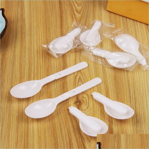 Cucchiai 5000 pezzi usa e getta in plastica bianca paletta pieghevole cucchiaio gelato budino yogurt congee con confezione individuale goccia consegna 2 Dh7Ok