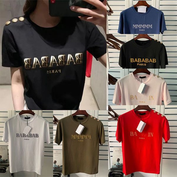 Mektup Baskı T Shirt Tees Kadınlar ve Erkekler Için Tops Moda Altın Toka Bayan Kazak Kısa Kollu Pamuk Tshirt 20 Stil Renkler