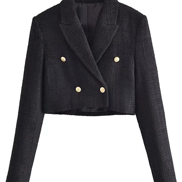 Ternos femininos Blazers Traf Mulheres Moda Tweed Cropped Blazer Casaco Vintage Manga Longa Frente Botões Feminino Outerwear Chic Veste Femme 220913