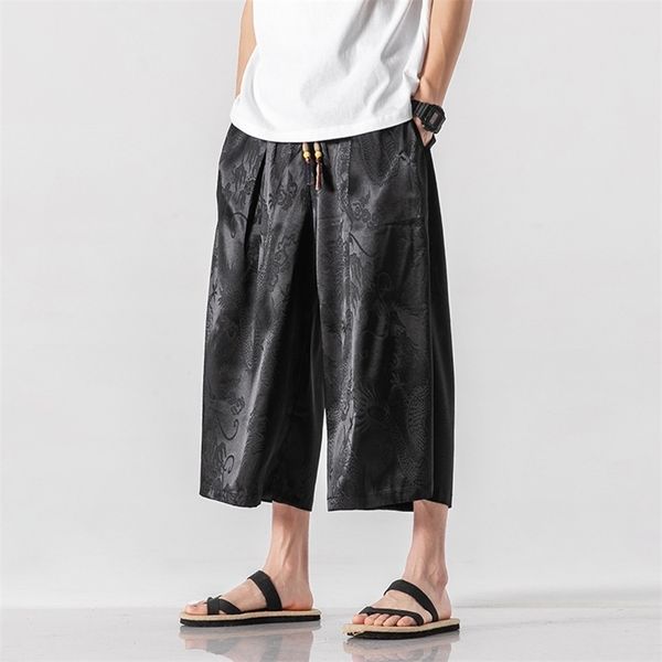 Pantaloni da uomo causali larghi stile cinese drappeggiati harem s gamba larga tradizionale maschile al polpaccio M-5XL 220914